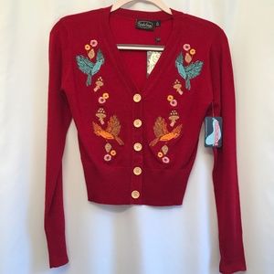 NWT Voodoo Vixen Retro-Inspired Embroidered Cardigan